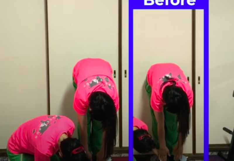 一本歯下駄ストレッチ　前屈